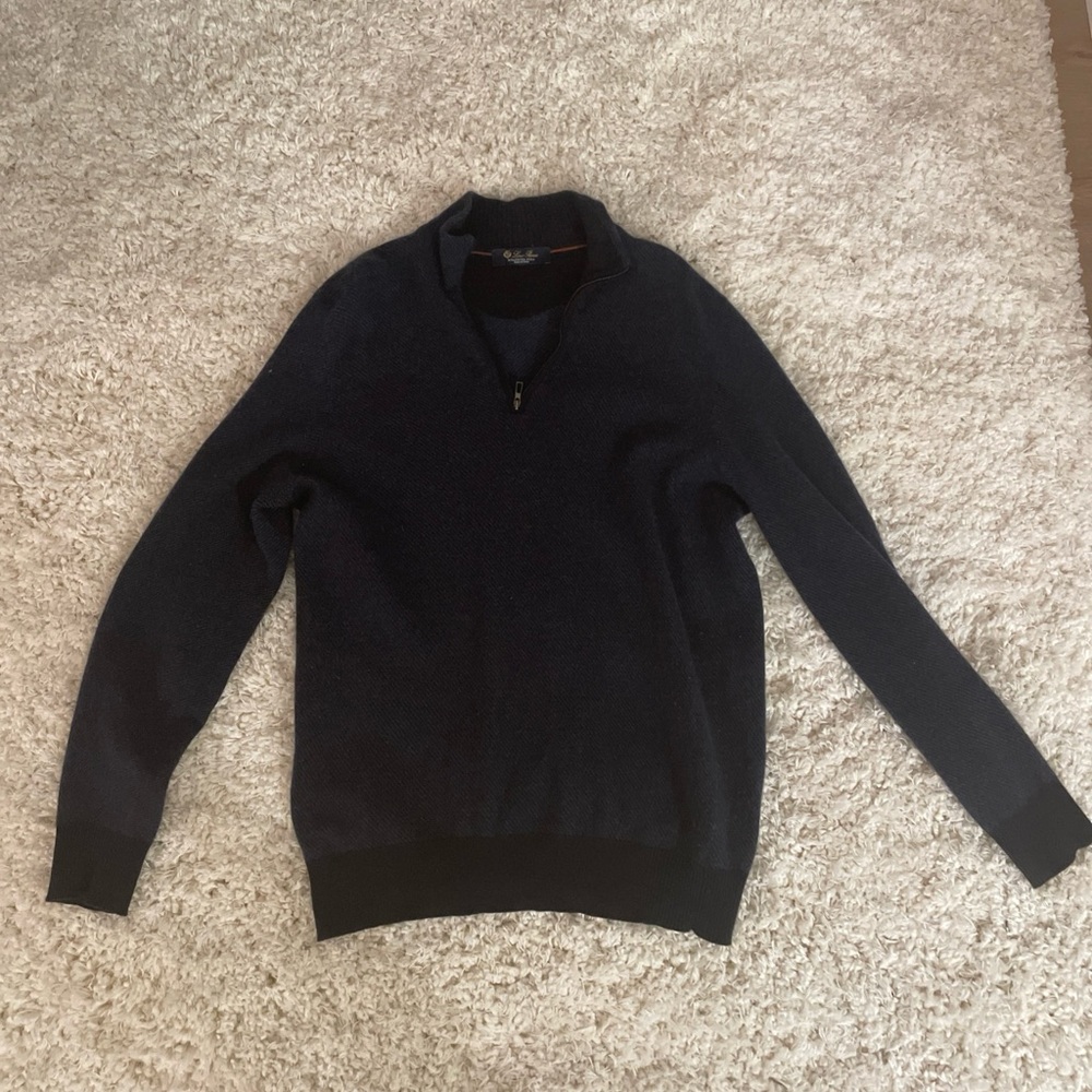 Loro Piana Men's Dark Blue Zip-Up Sweater